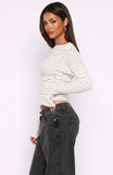 Another Time Cinched Waist Long Sleeve Top White Stripe