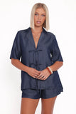 Aaliyah Chambray Tie Front Top Dark Wash