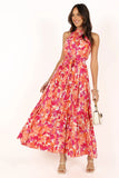 Caroline Maxi Halter Dress Red Orange