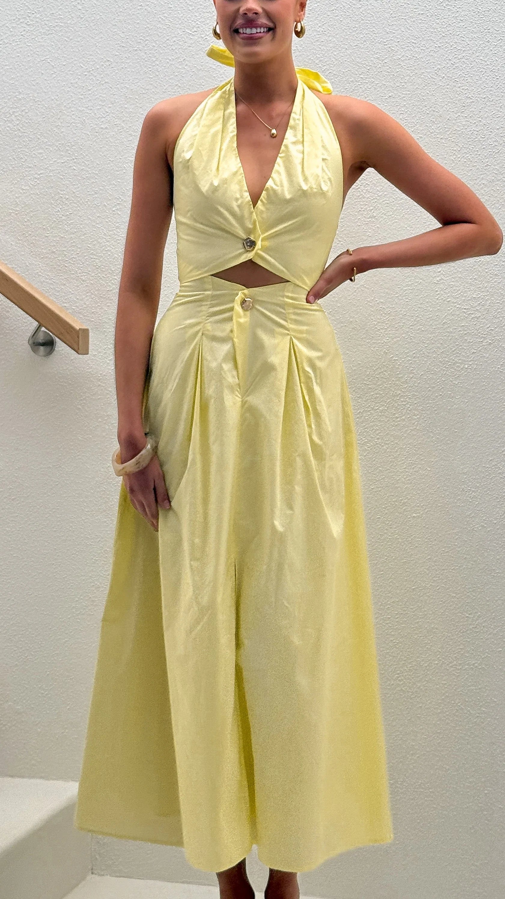 Wesley Halter Neck Maxi Dress Yellow