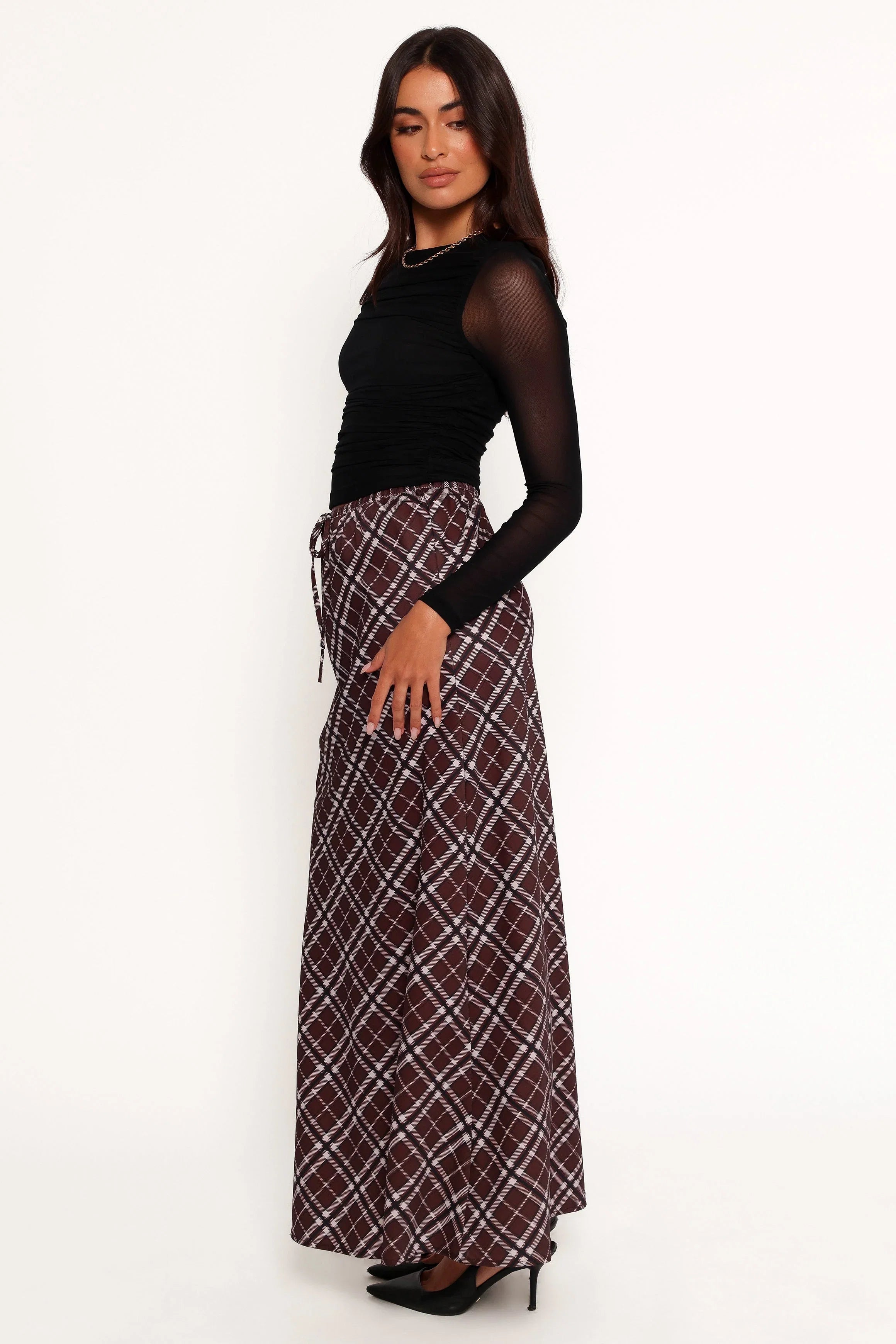 Sandra Midi Skirt Brown Check