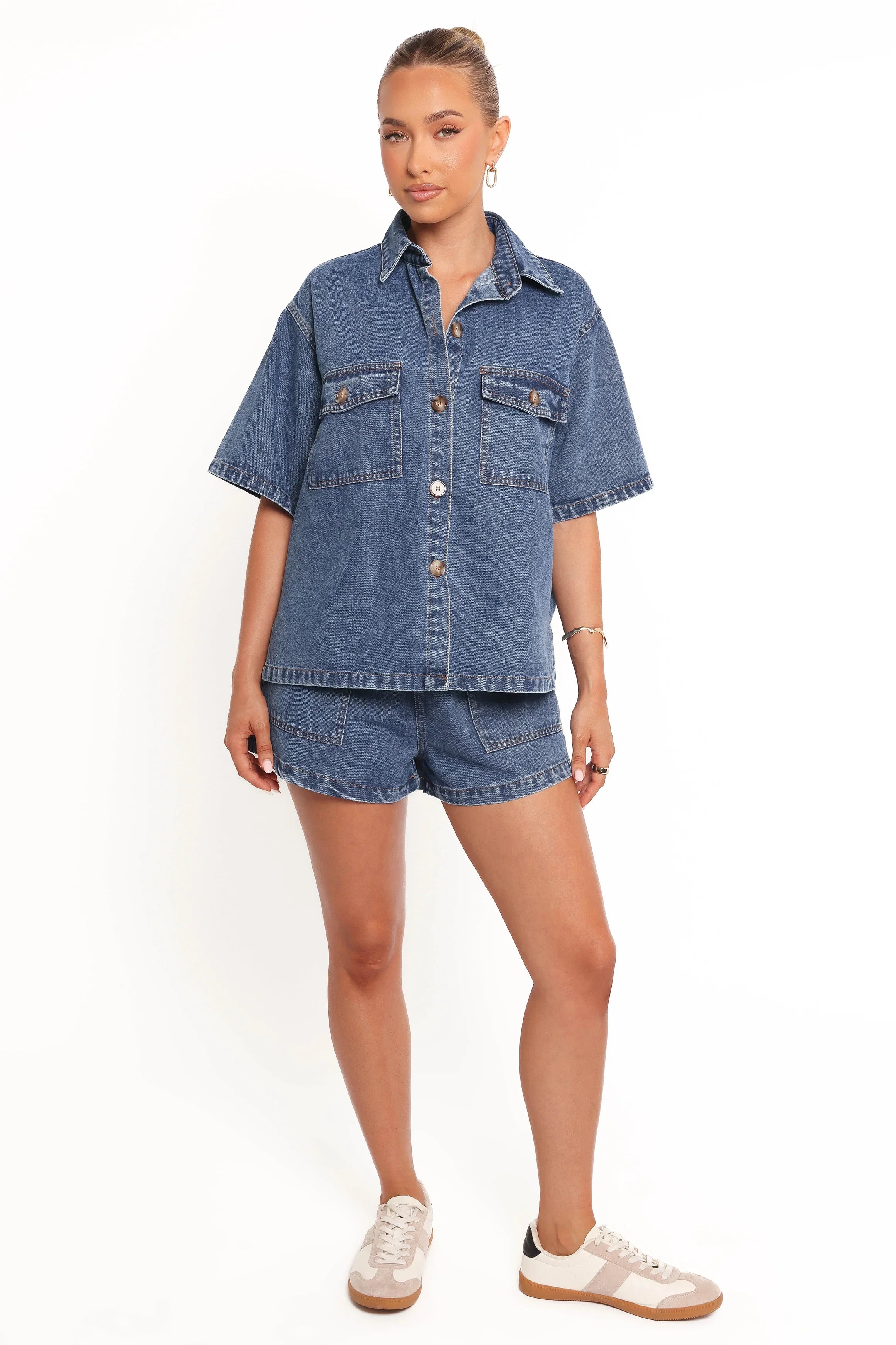 Noor Denim Short Set Dark Blue