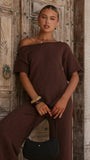 Cascadia Off Shoulder T Shirt Chocolate