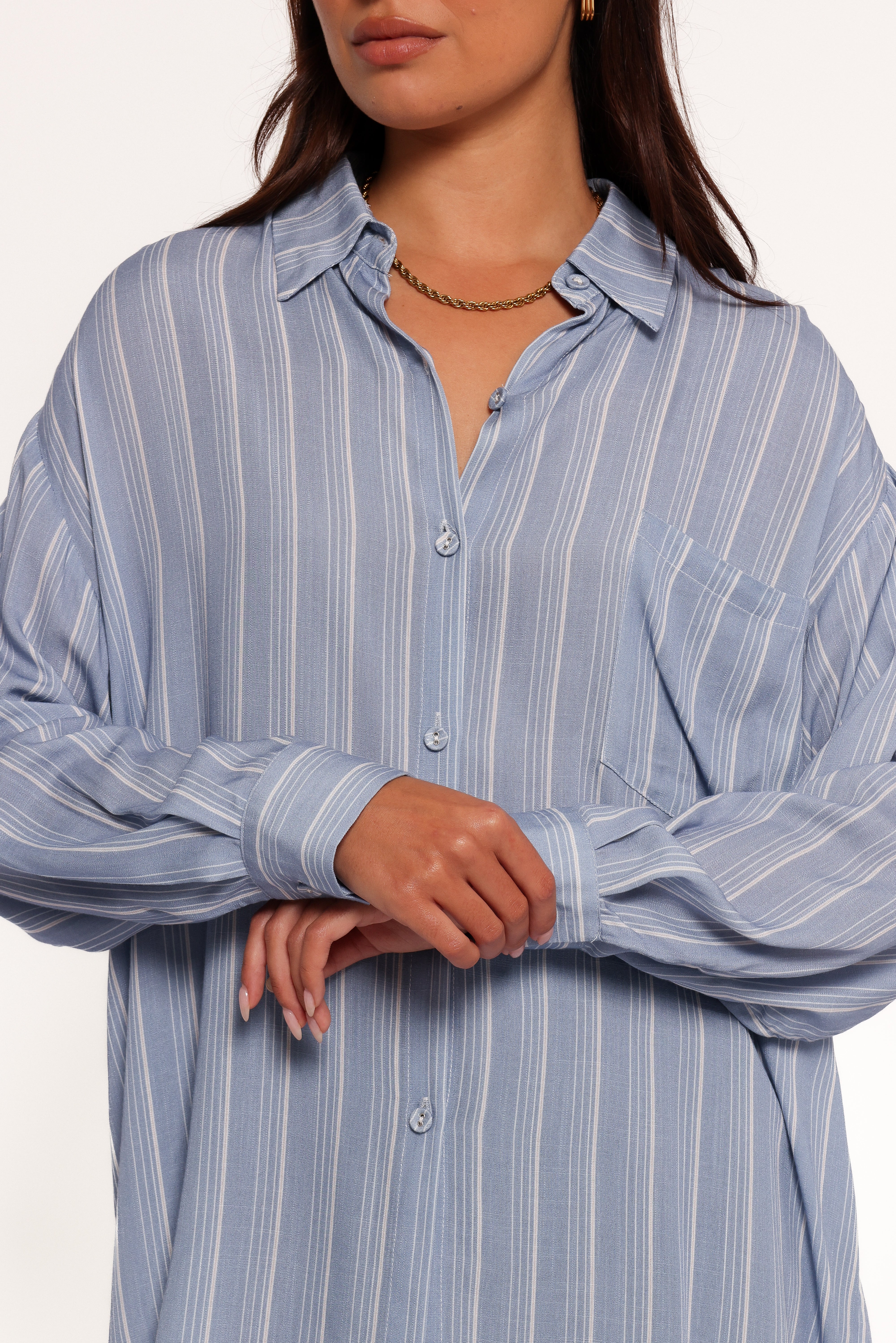 Rixo Button Down Top Blue Stripe