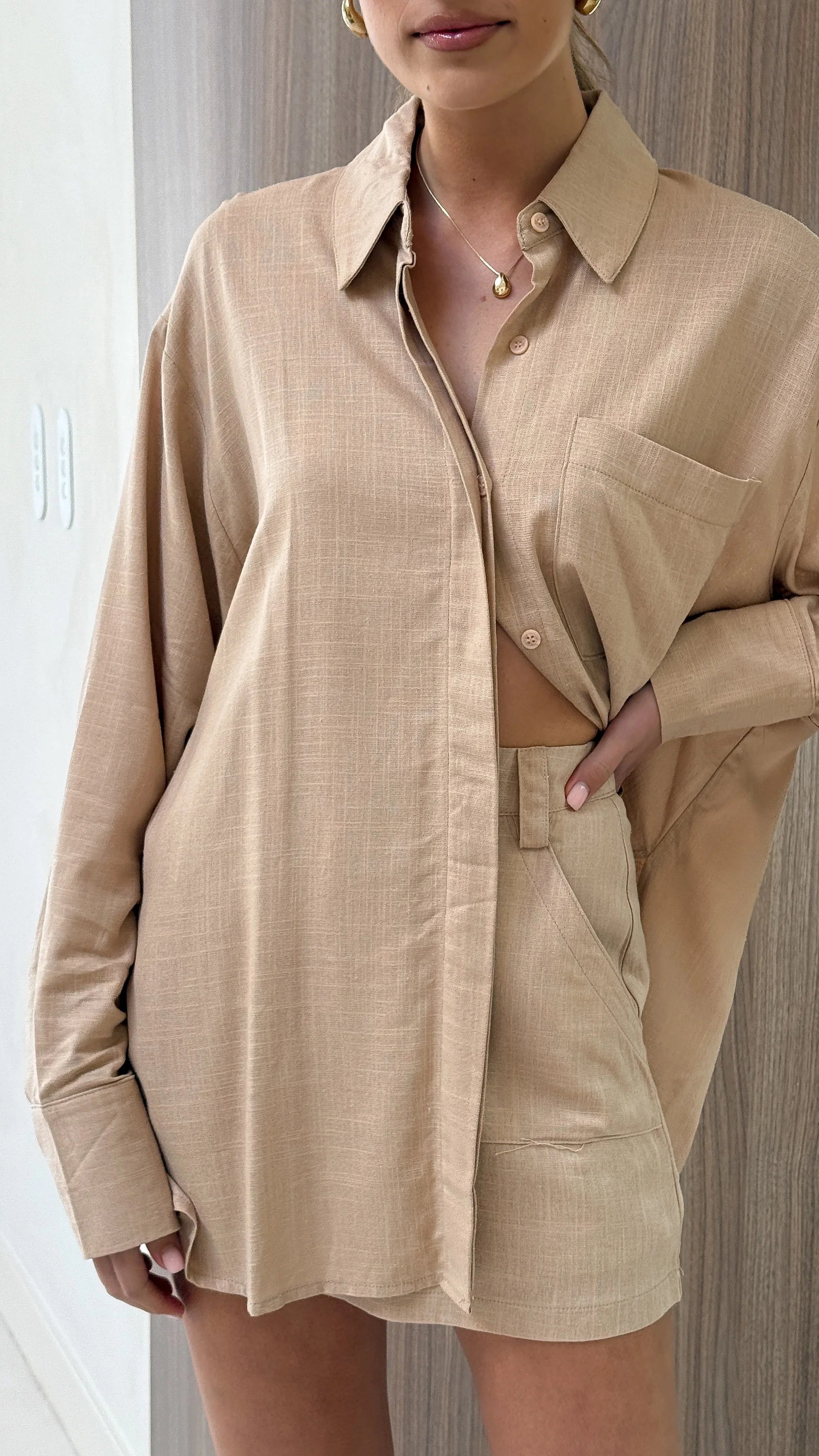 Charla Button Up Top Mocha