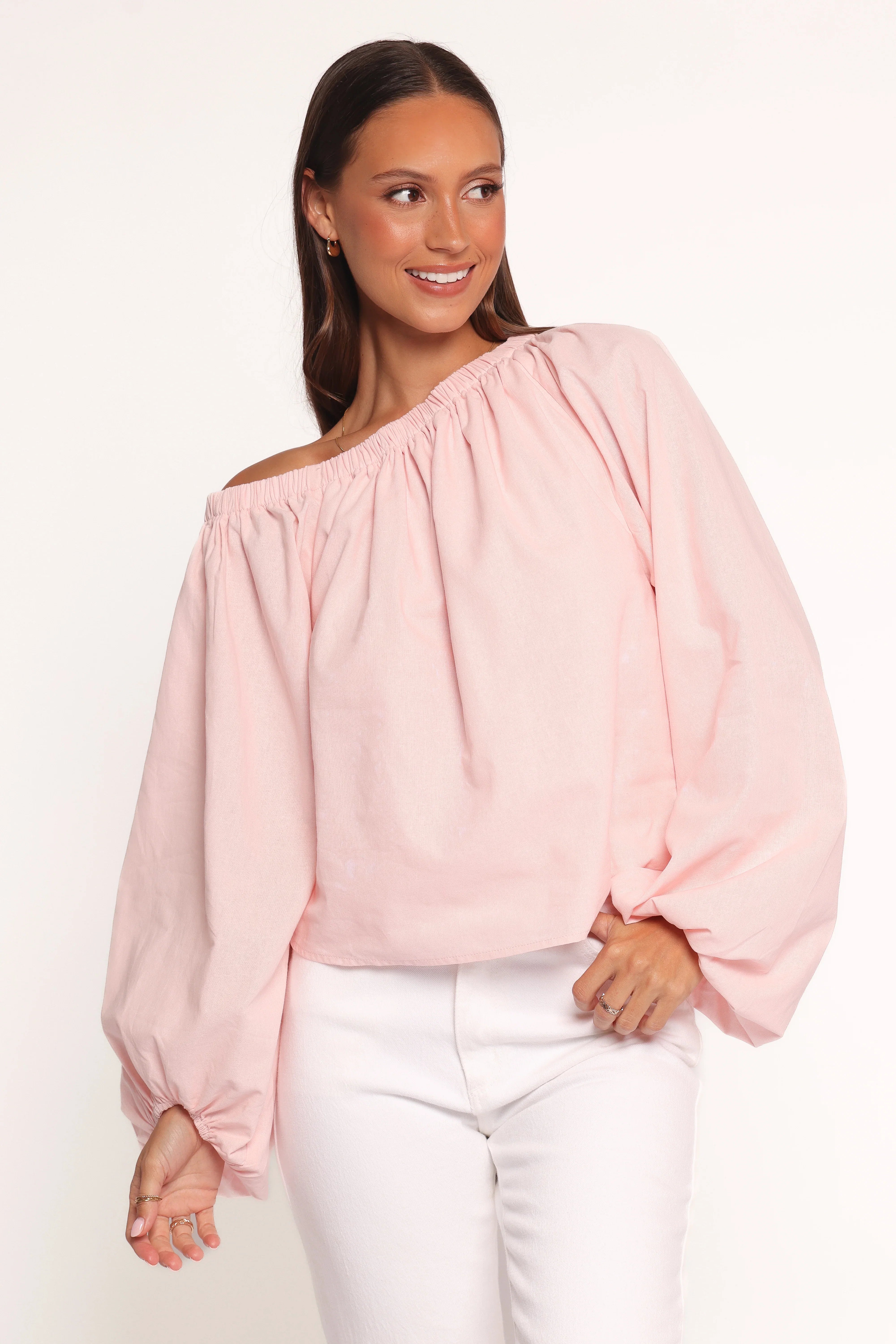 Zion Off Shoulder Long Sleeve Top Pale Pink