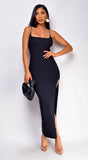 Romy Chain Strap Slit Maxi Dress Black