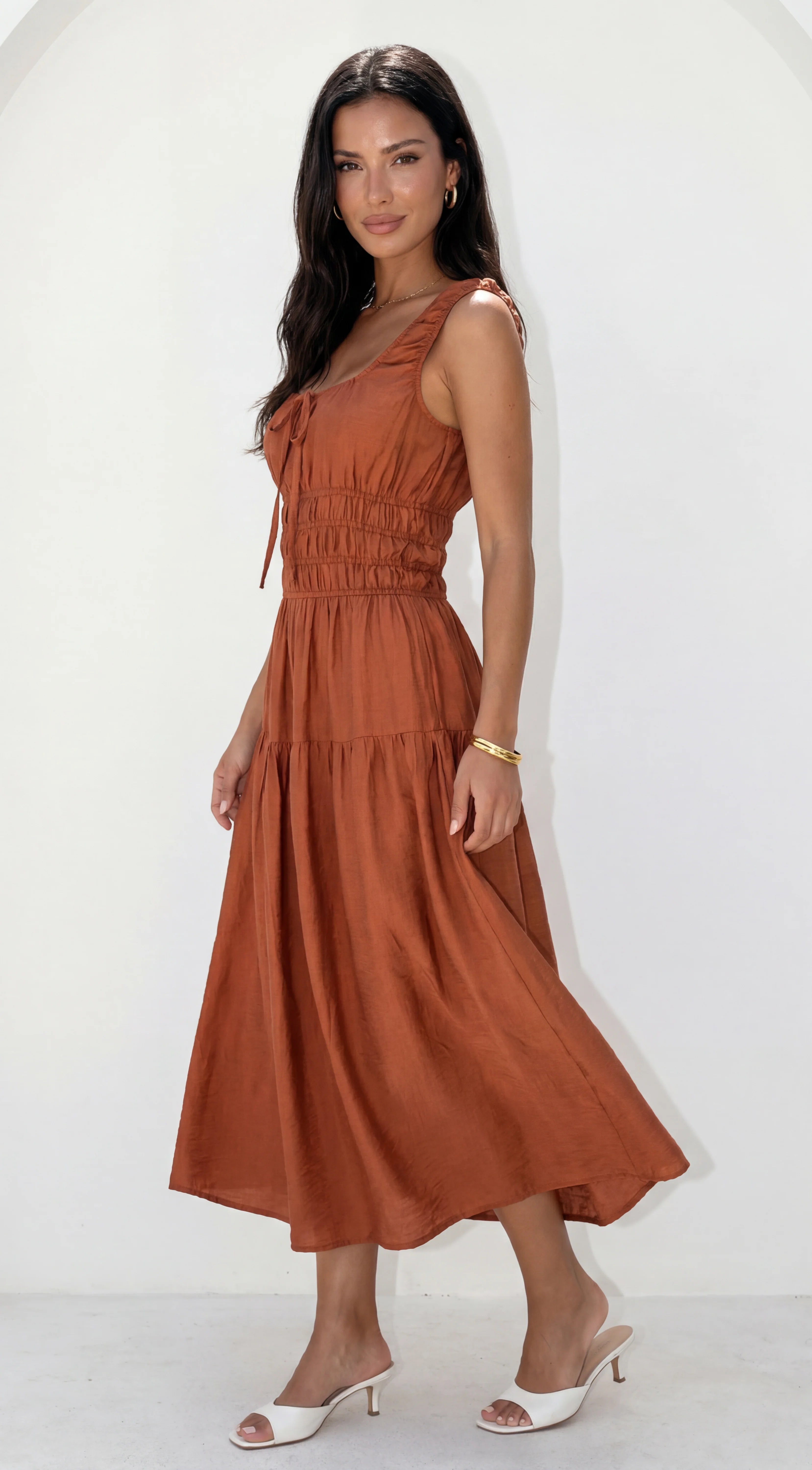 Celesta Midi Dress Rust Brown