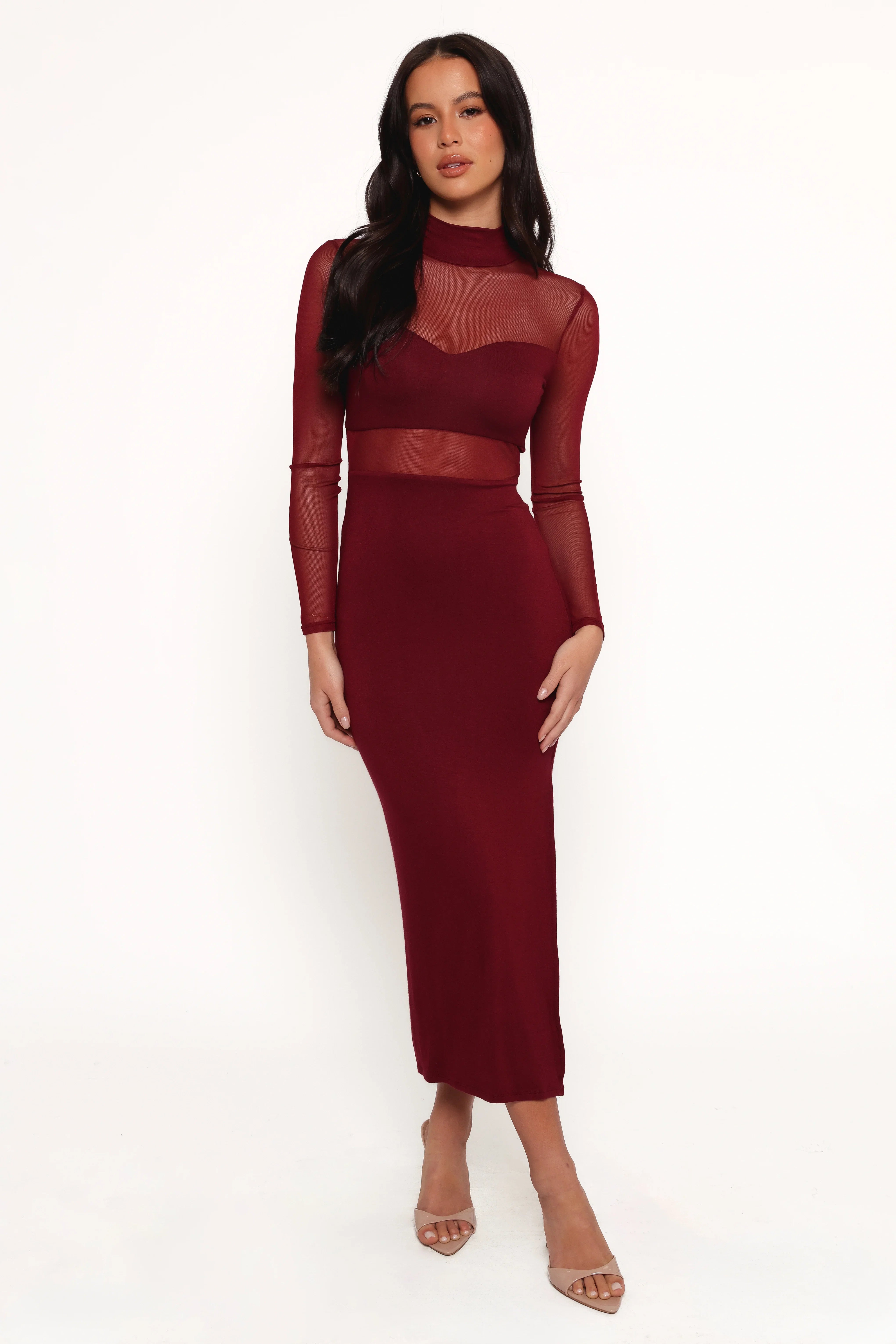 Farrow Long Sleeve Midi Dress Wine