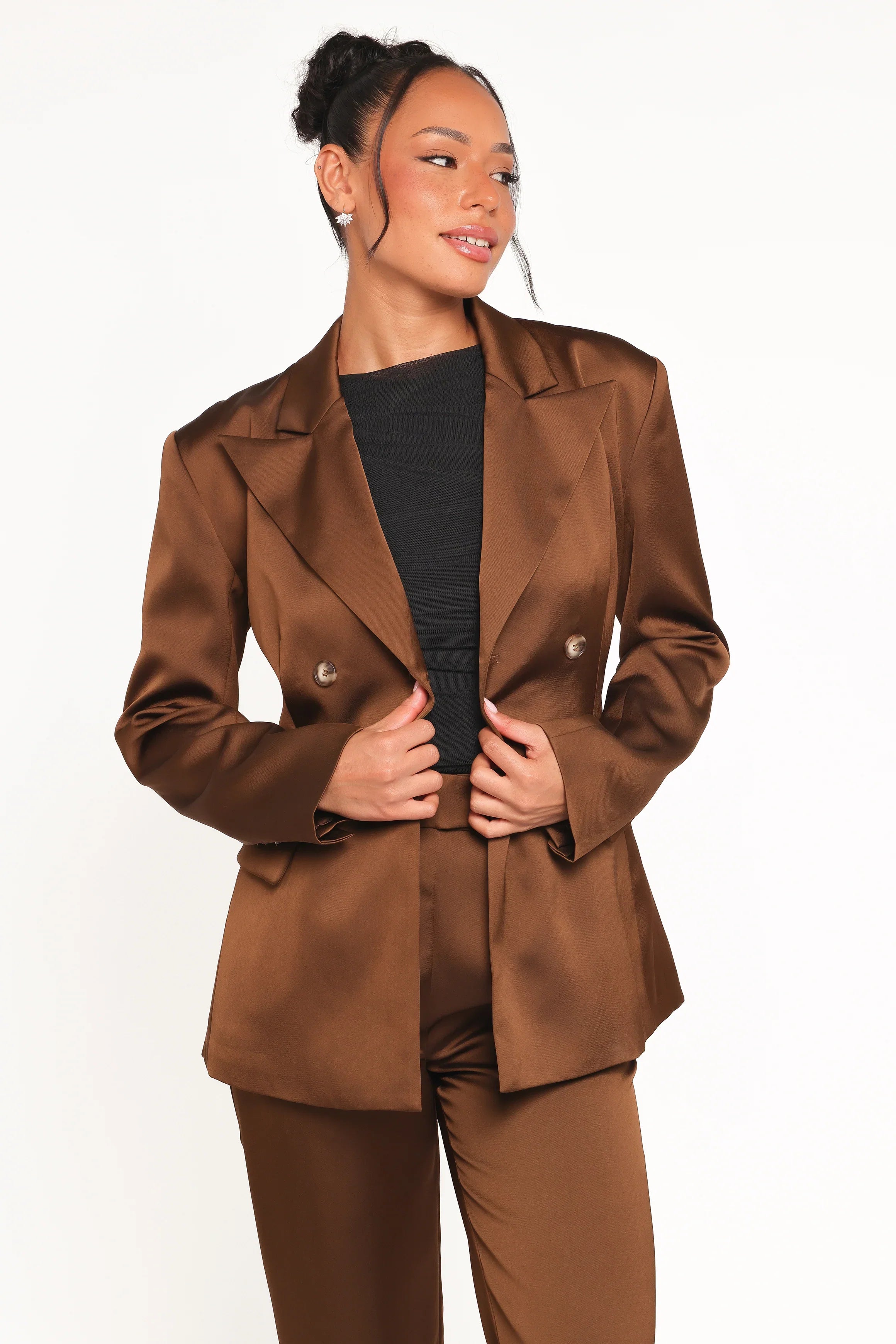 Trina Satin Blazer Brown