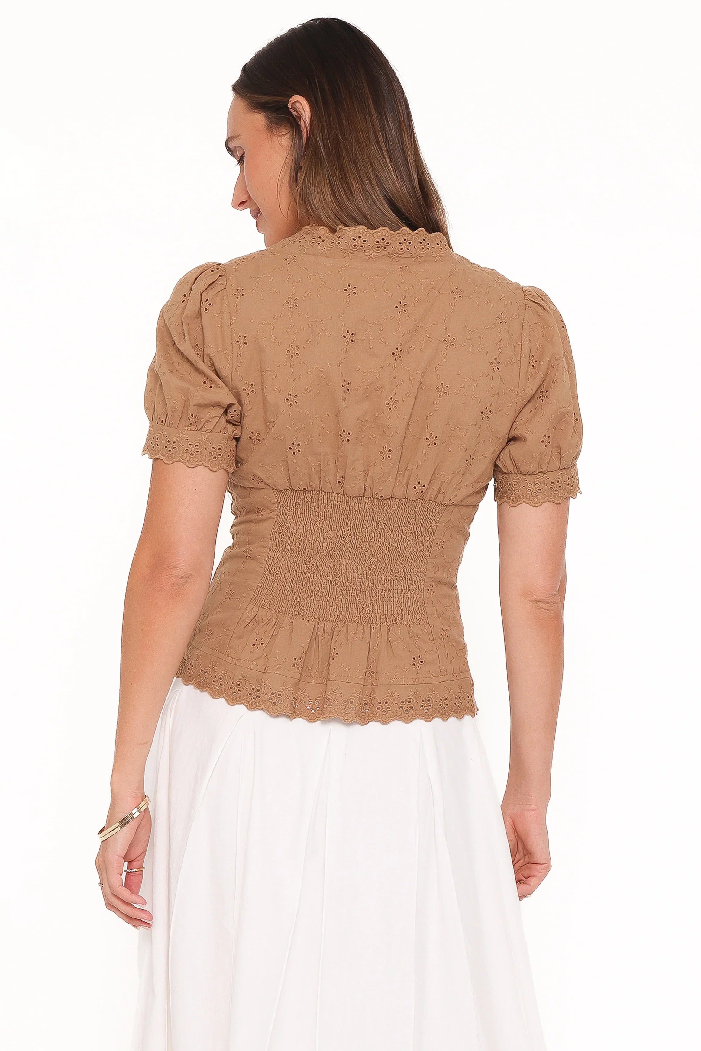 Lorraine Eyelet Top Brown