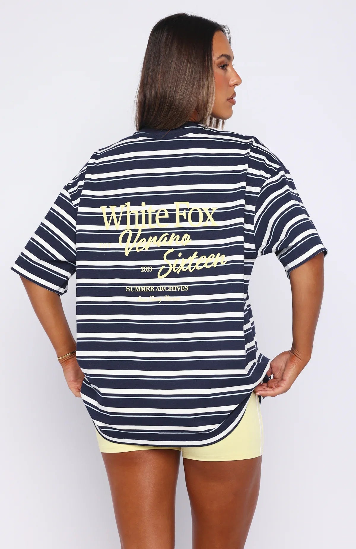 Verano Sixteen Viola Oversized Tee Navy Stripe