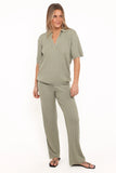 Yulissa Wide Ribbed Pant Set Khaki Green