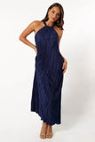 Melody Plisse Halter Maxi Dress Navy