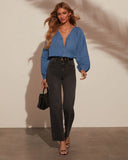 Office Hours Denim Button Down Top