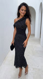 Moneté Polka Dot One Shoulder Maxi Dress Black