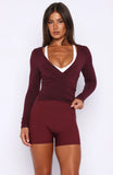 Staying Cute Long Sleeve Wrap Top Merlot
