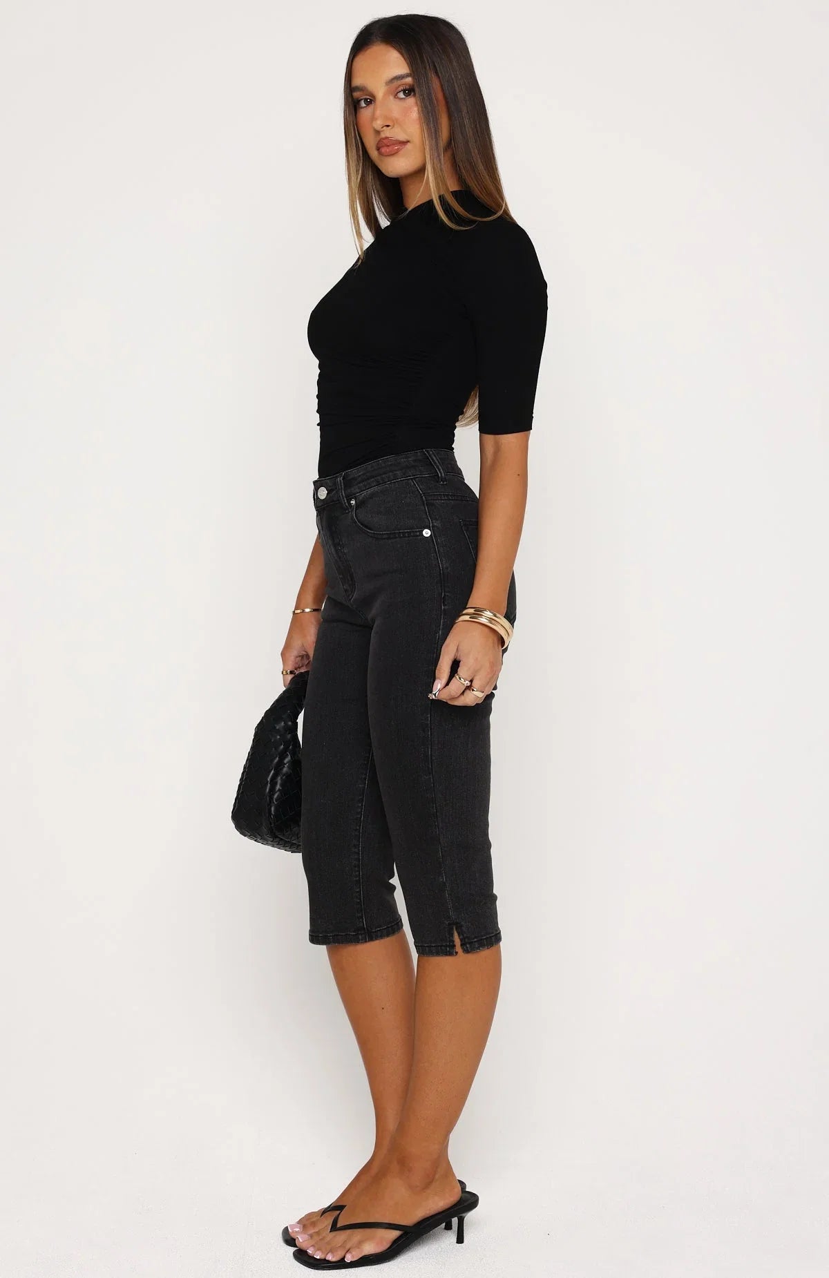 Cynthia High Rise Capri Jeans Black Acid
