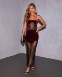 Moonveil Velvet Lace Midi Skirt