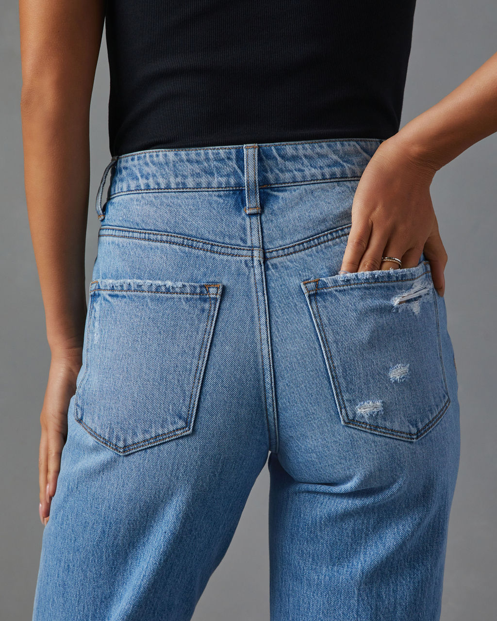 Sequoia Stretch High Rise Straight Leg Distressed Jeans