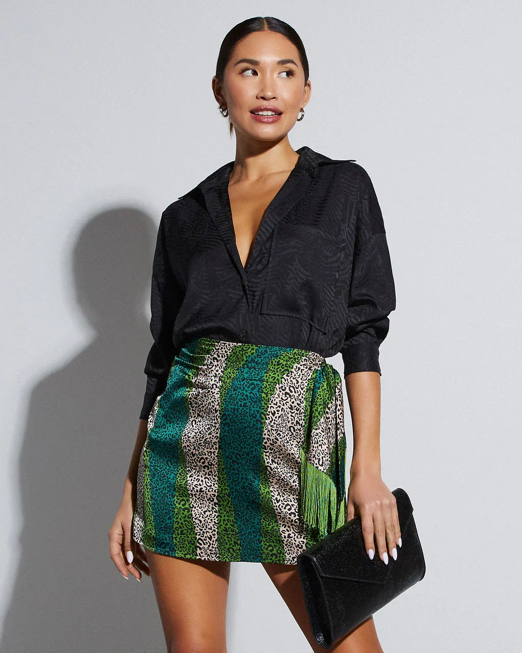 Sherlyn Satin Embossed Button Down Top
