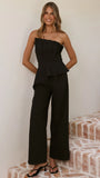 Javana Asymmetrical Top and Pants Set Black