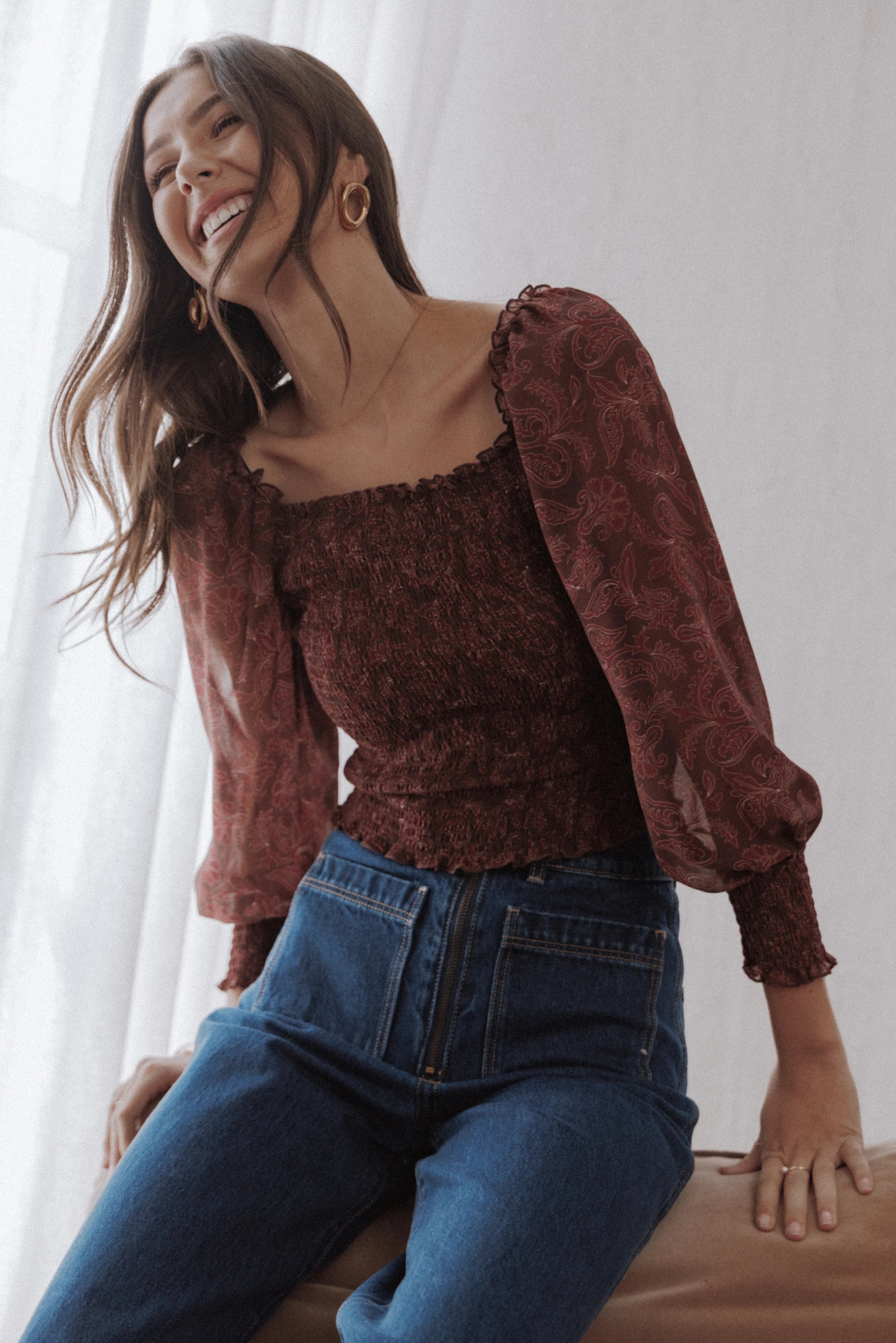 Alberta Top Burgundy Paisley