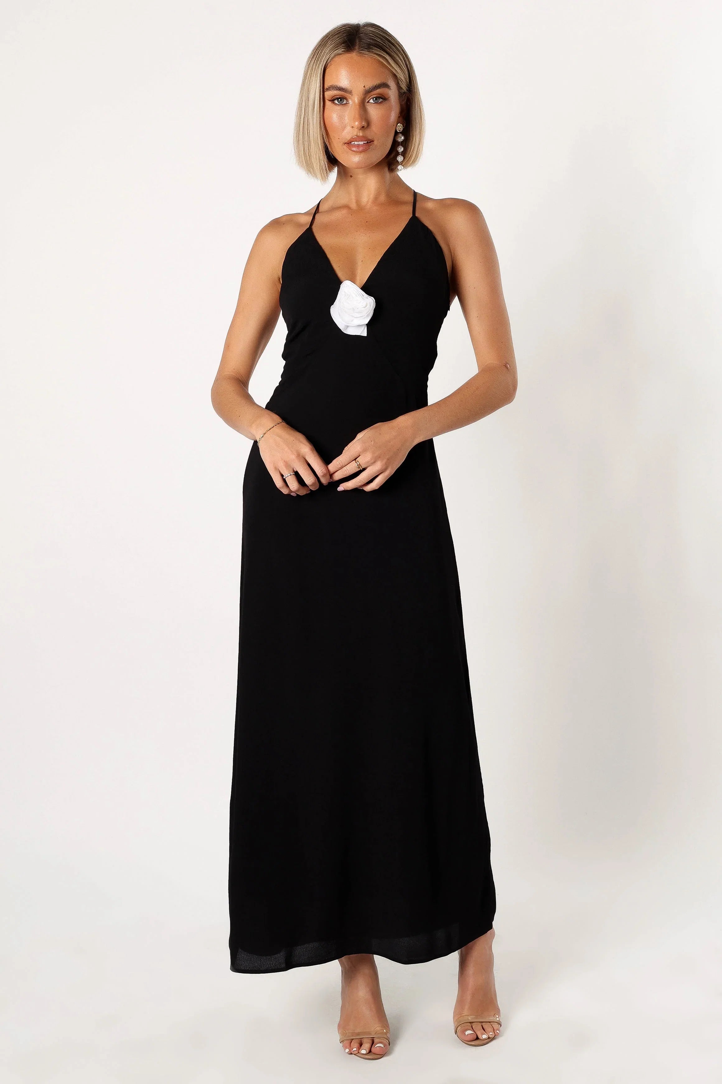 Florence Rosette Trim Maxi Dress Black