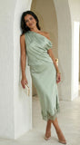 Alessara Satin Lace Off Shoulder Set Sage Green