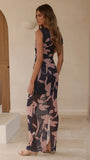 Lilani Mesh Maxi Dress Navy Pink Print
