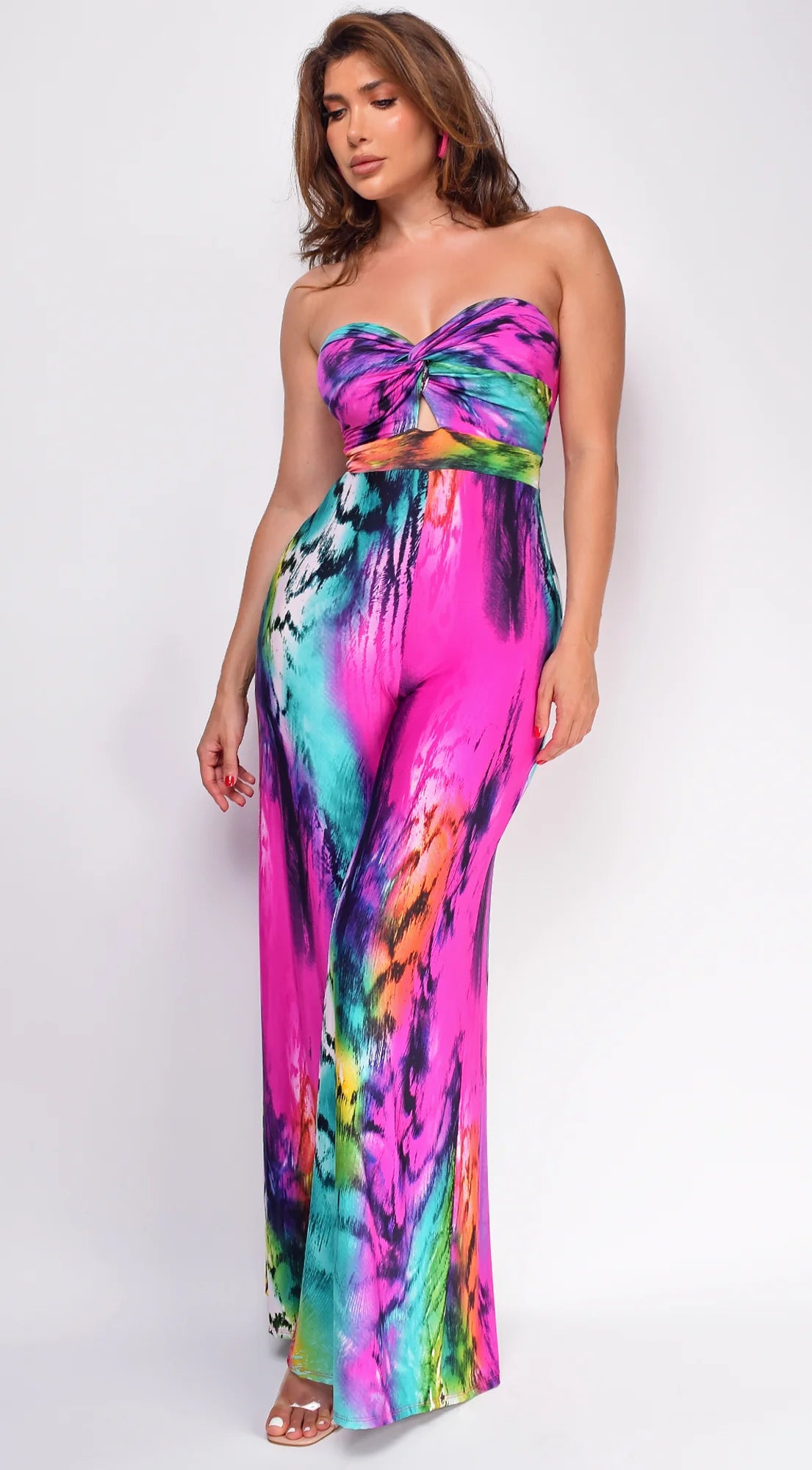 Sayla Multi Print Color Strapless Jumpsuit Pink Multi