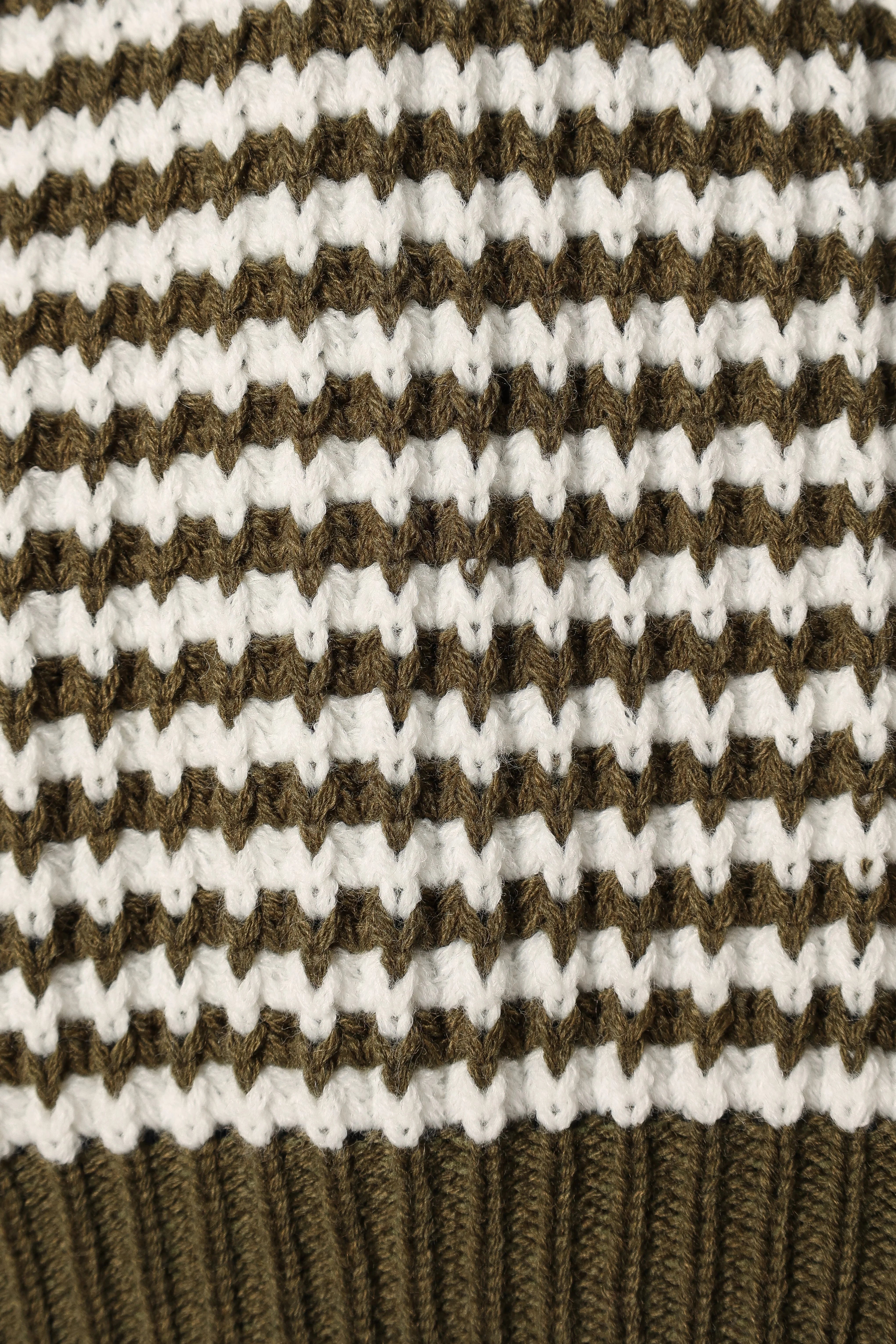 Becca Crewneck Waffle Stitch Stripe Knit Sweater Olive