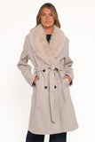 Nina Fur Collar Tie Waist Coat Cream