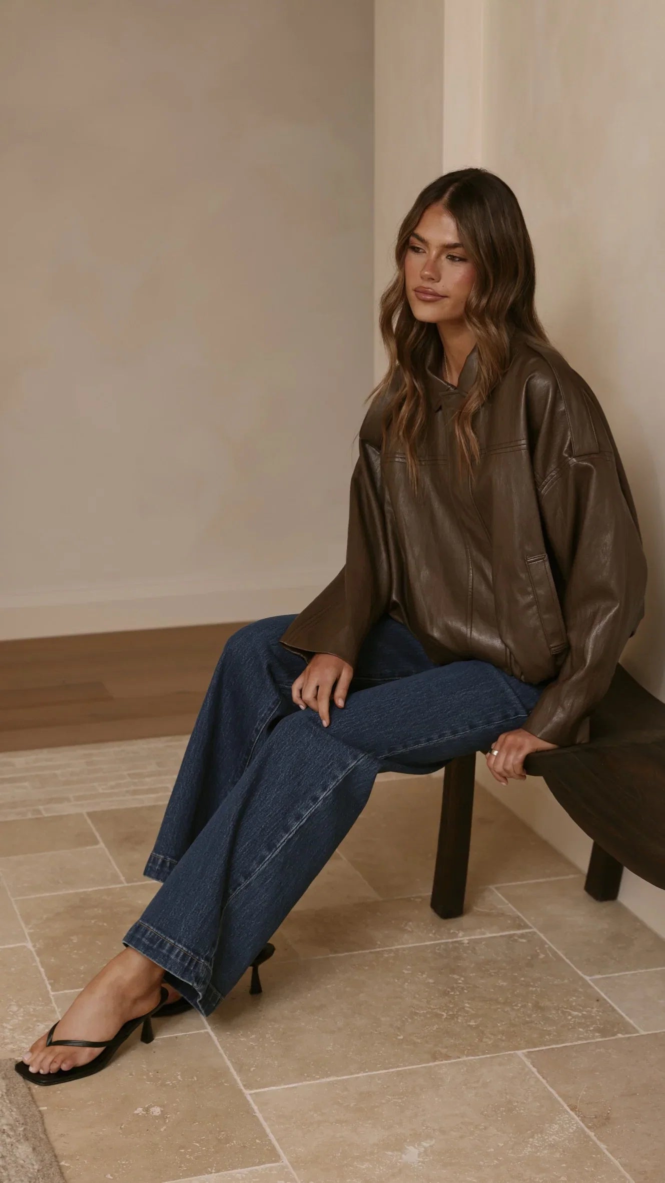 Leela Vegan Leather Bomber Jacket Brown