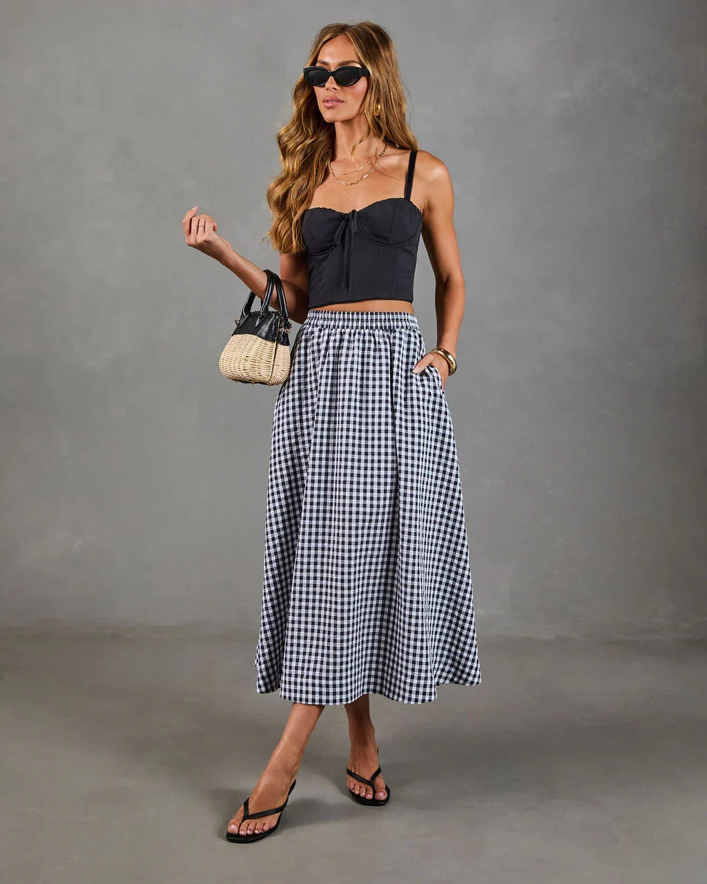 Heritage Club Gingham Print Midi Skirt
