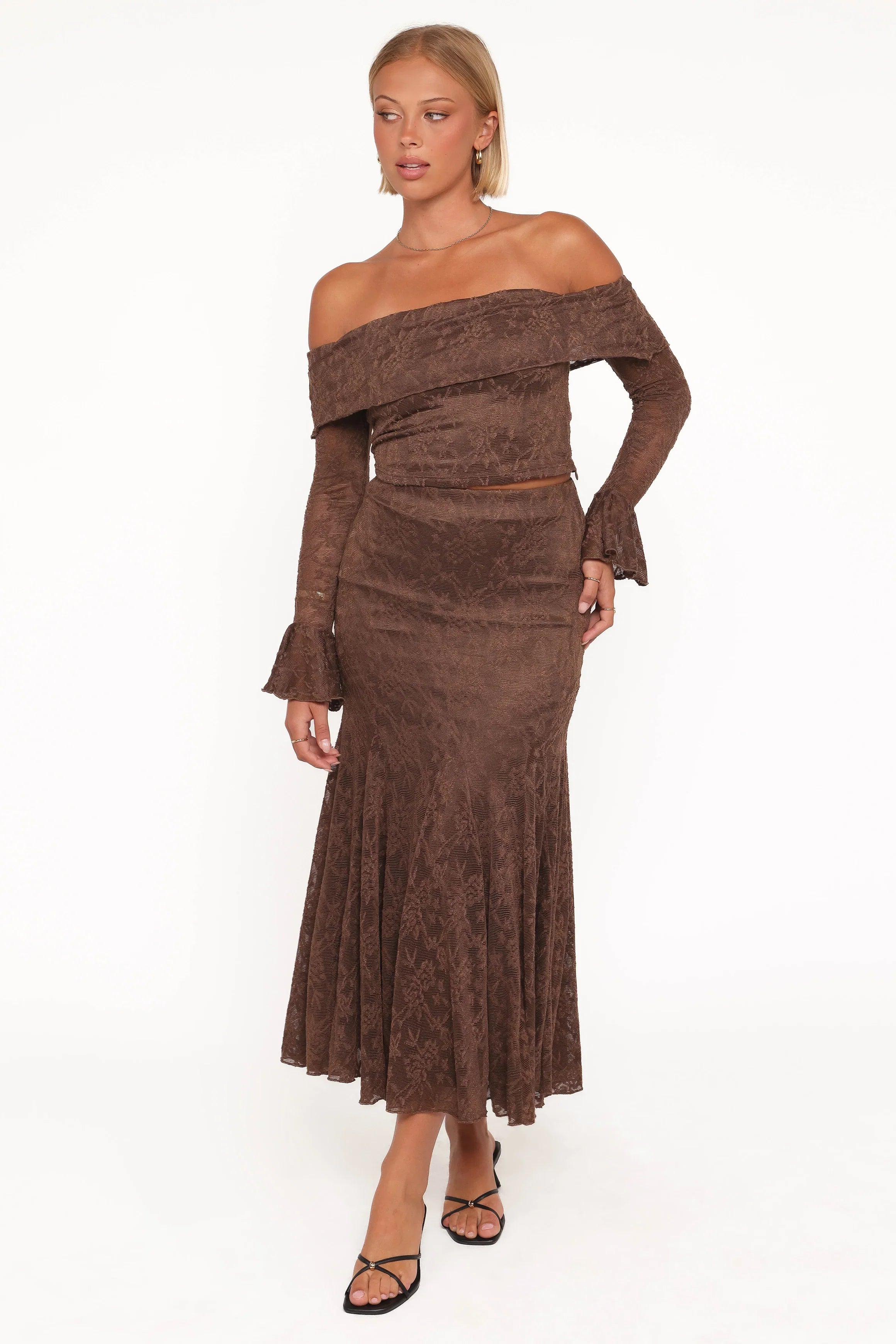 Bromley Lace Skirt Set Brown