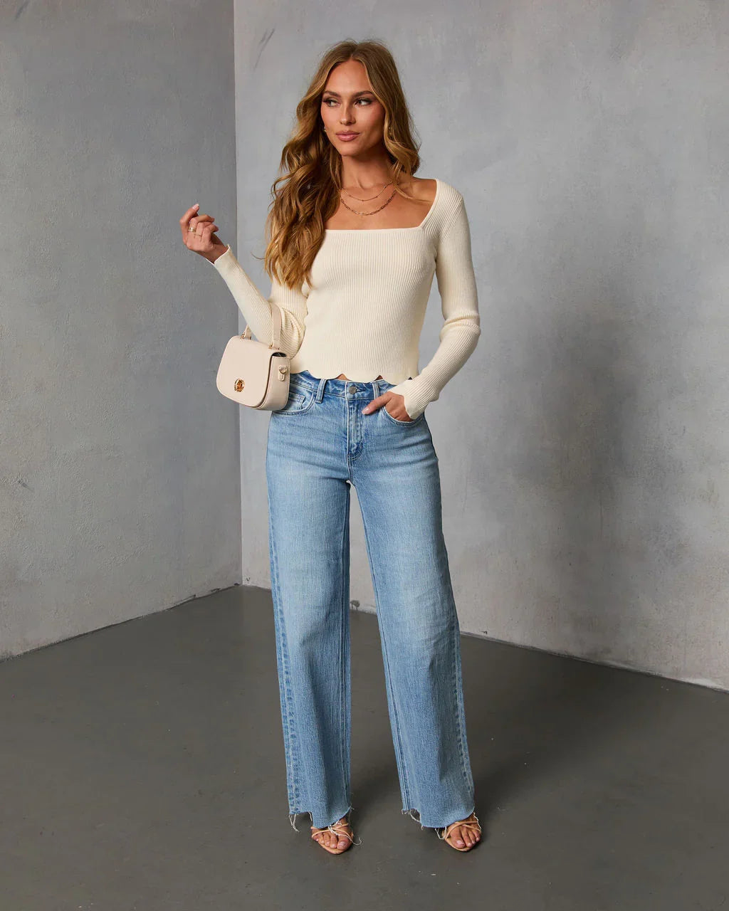 Between Moments Scallop Trim Top