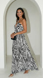 Noemiya Zebra Pleated Halter Maxi Dress White