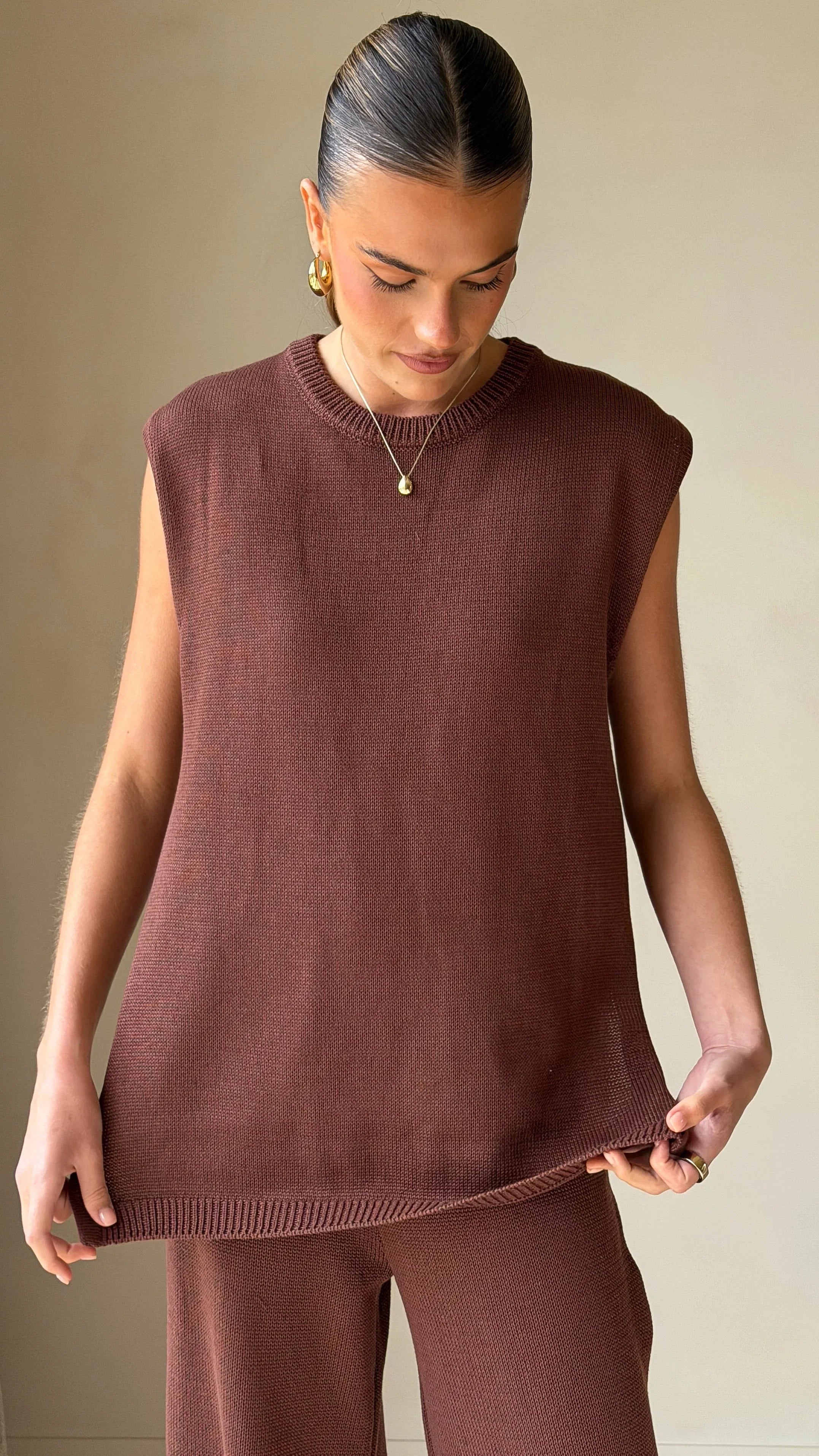 Florentine Knit Vest and Pants Set Chocolate