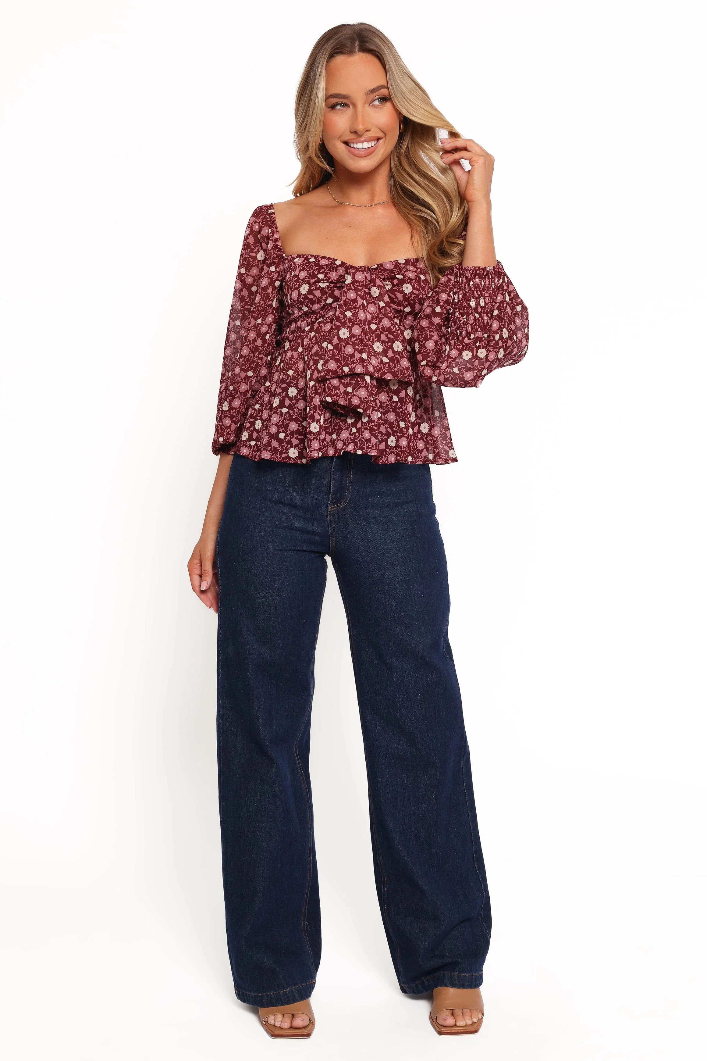 Darrie Long Sleeve Top Burgundy Multi