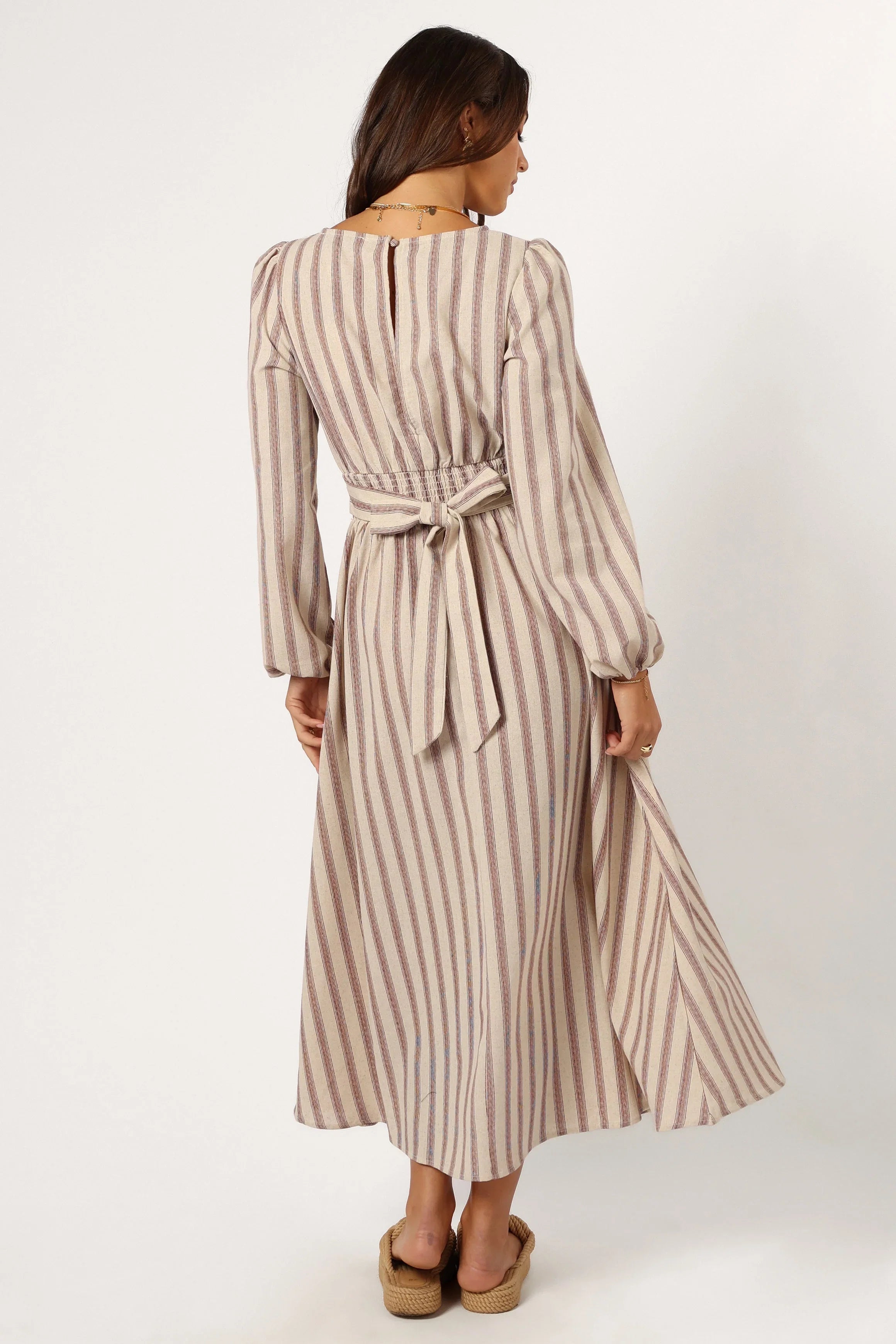 Jimi Long Sleeve Maxi Dress Brown Stripe