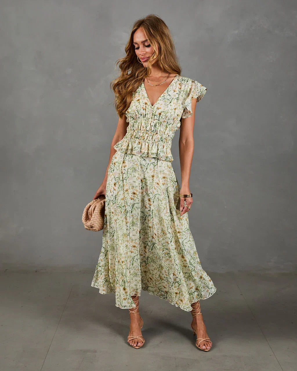 Adilene Pleated Floral Print Midi Skirt