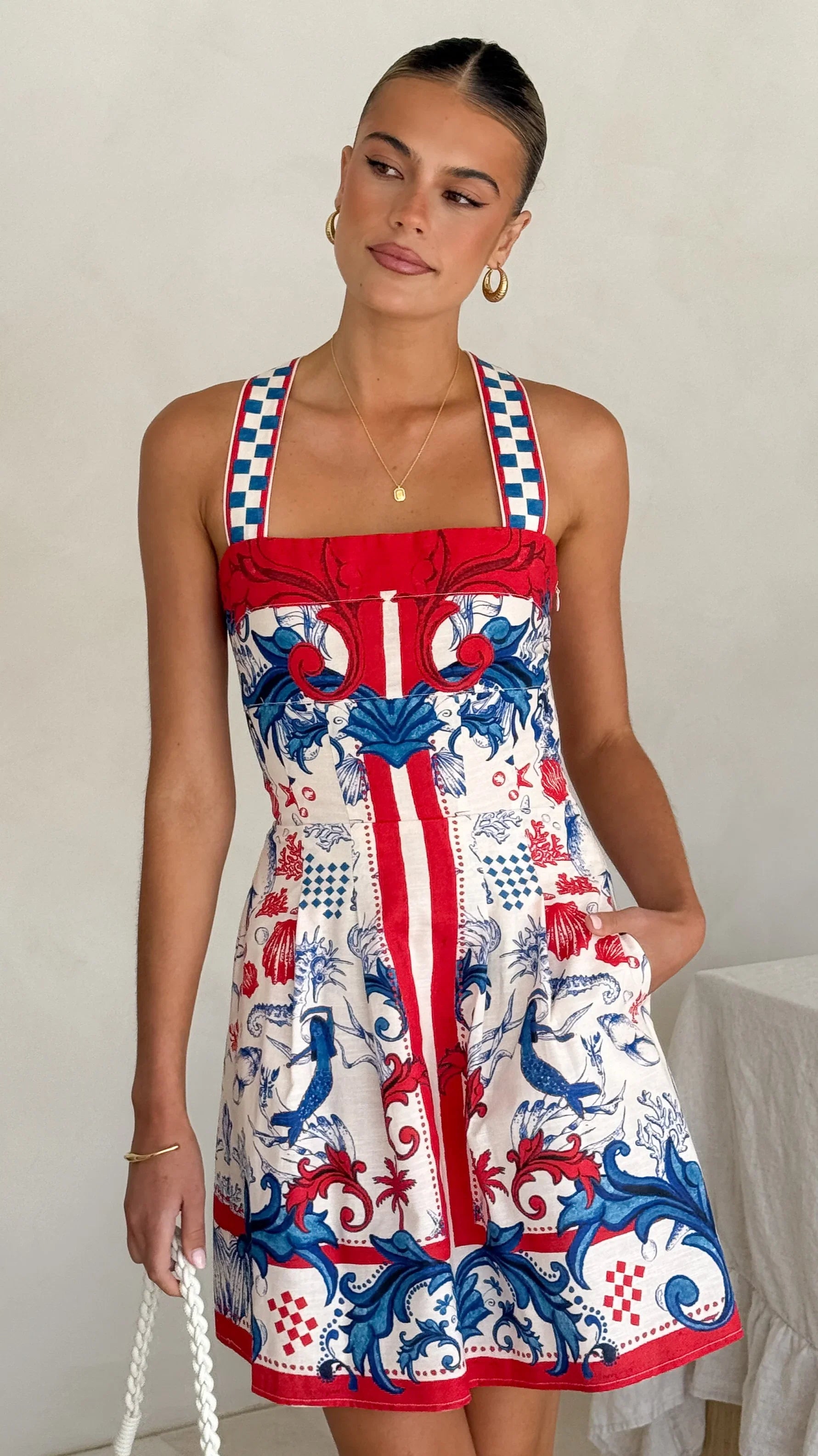 Melody Mini Dress Blue White Coastal