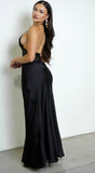 Ravena Lace Satin Detail Halter Maxi Dress Black