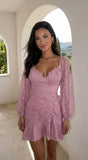 Nerano Lace Ruffle Asymmetric Mini Dress Pink