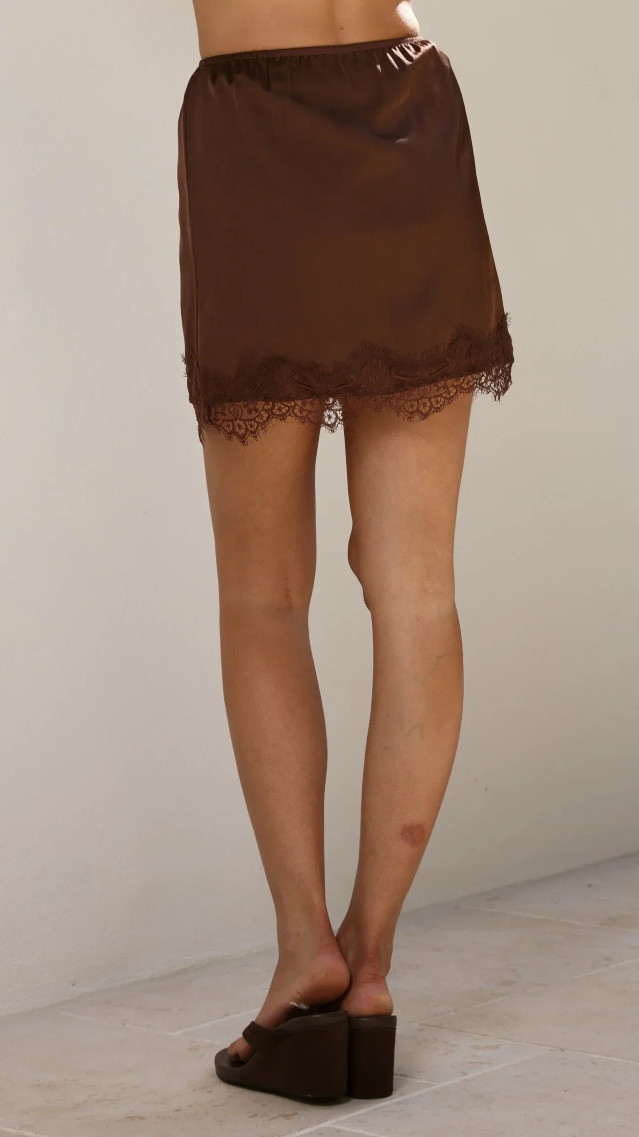 Elizabella Lace Mini Skirt Chocolate