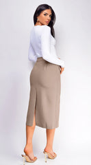 Hailey Front Pocket Midi Skirt Beige
