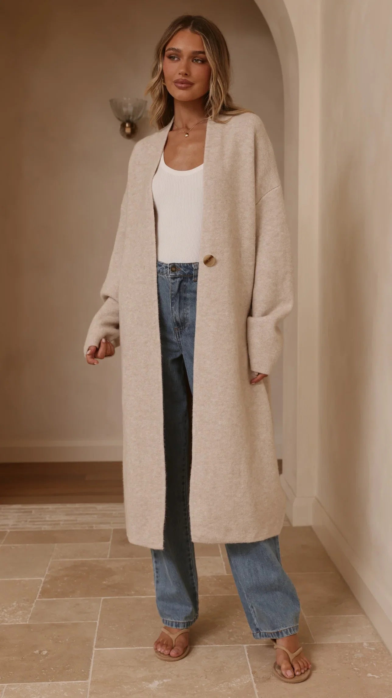 Romy Longline Cardigan Oat