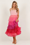 Minnie Tiered Tulle Midi Dress Pink
