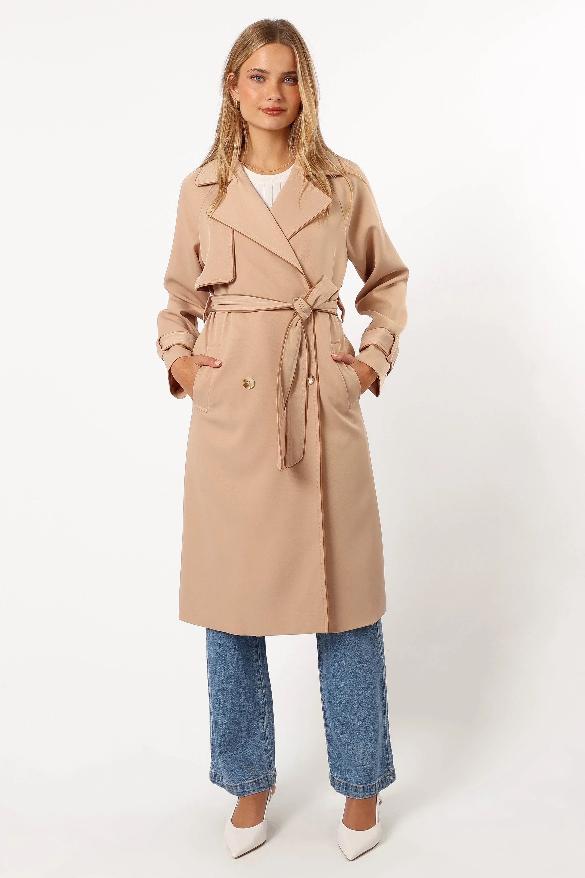 Cayenne Contrast Binding Trench Coat Camel